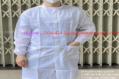 Áo Blouse Phòng Sạch Dài Tay Cổ Trụ Màu Trắng QAPSVA12