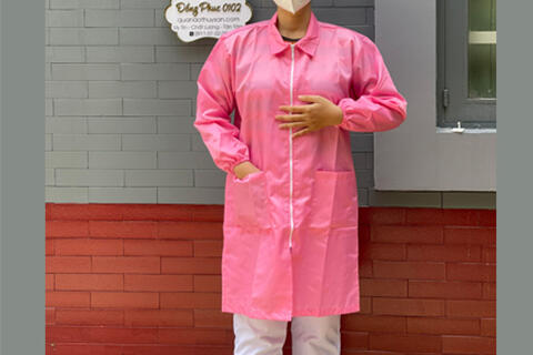 Áo Blouse Phòng Sạch Dài Tay Kéo Cổ Trụ Màu Hồng QAPSVA15