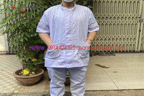 Quần Áo Thủy Sản Kaki Trắng Cổ Trụ Ngắn Tay