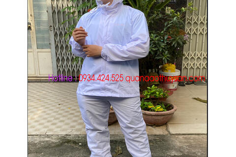 QUẦN ÁO THỦY SẢN VẢI SILK MÀU TRẮNG TAY DÀI CỔ TRỤ + NÓN