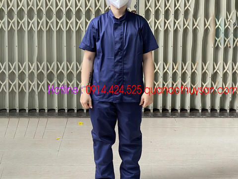 Quần Áo Thủy Sản Kaki Xanh Đen Tay Ngắn Cổ Trụ Kéo