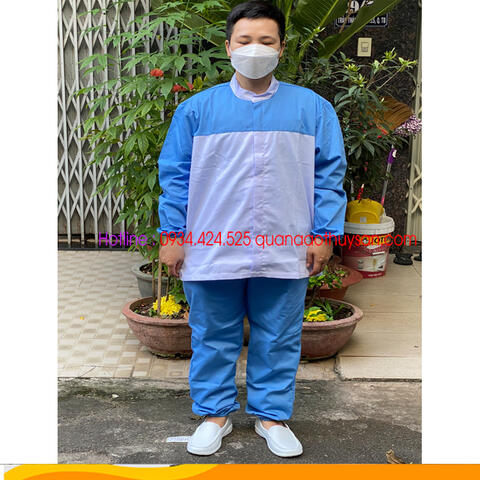 Quần Áo Thủy Sản Kaki Xanh Nhạt Phối Trắng