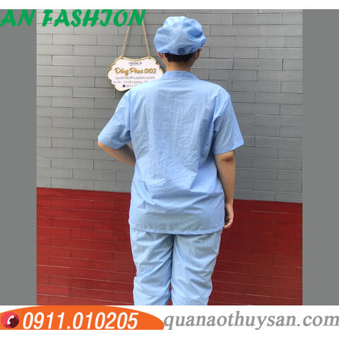 Quần Áo Vệ sinh Lao Công Silk Xanh Tay Ngắn _ Túi Vuông