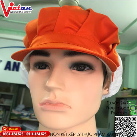 Nón Thực Phẩm Xếp Ly  Kaki Màu Cam VAXL-06