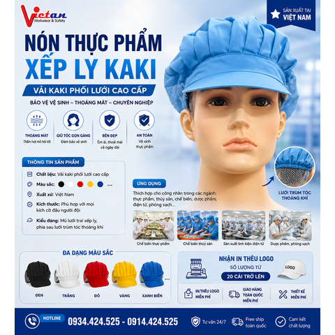 Nón Thực Phẩm Xếp Ly Kaki Màu Xanh Biển VAXL-17