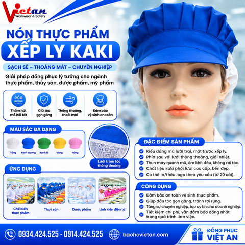 Nón Thực Phẩm Xếp Ly Kaki Màu Xanh Bích VAXL-15