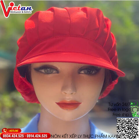 Nón Thực Phẩm Xếp Ly Kaki Màu Đỏ VAXL-05