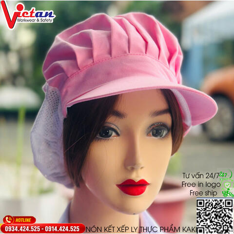 Nón Thực Phẩm Xếp Ly Kaki Màu Hồng VAXL-07