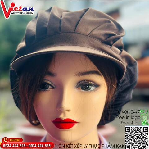 Nón Thực Phẩm Xếp Ly Kaki Màu Nâu VAXL-16