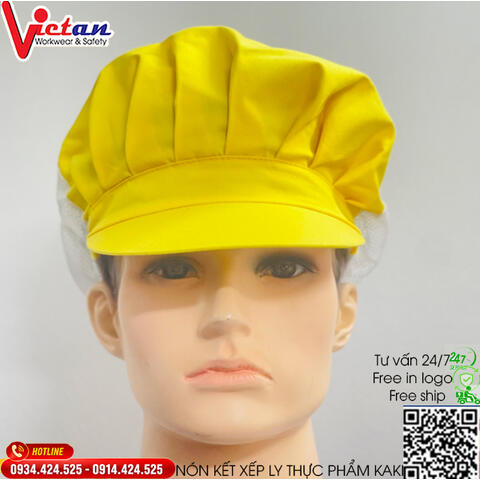 Nón Thực Phẩm Xếp Ly Kaki Màu Vàng VAXL-08