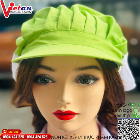 Nón Thực Phẩm Xếp Ly Kaki Màu Xanh Chuối VAXL-13
