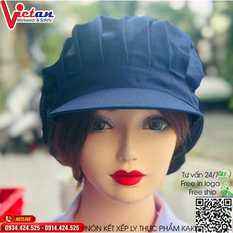 Nón Thực Phẩm Xếp Ly Kaki Màu Xanh Đen VAXL-14
