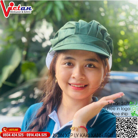 Nón Thực Phẩm Xếp Ly Kaki Màu Rêu VAXL-12