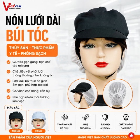 Nón Búi Tóc Kaki Phối Lưới Màu Đen VANBT-12