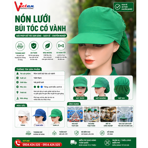 Nón Búi Tóc Silk Phối Lưới Màu Xanh Lá VANBT-09