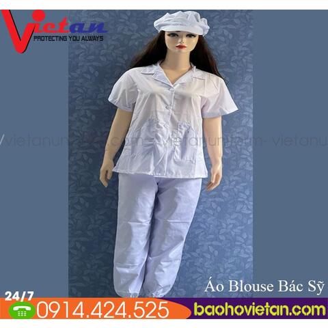 Quần Áo Y Tế Nữ Vải Silk Dài Tới Mông Màu Trắng + Nón Kết Có Lưới